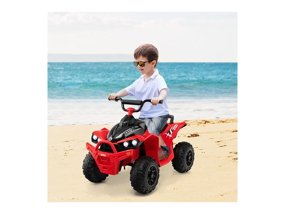 12V Quad Électrique Enfant avec Phares & Musique & Klaxon, Voiture Électrique avec Guidon Antidérapant, 2,2/4,3 KM/H, Charge 35kg pour 3-8 Ans (Rouge)