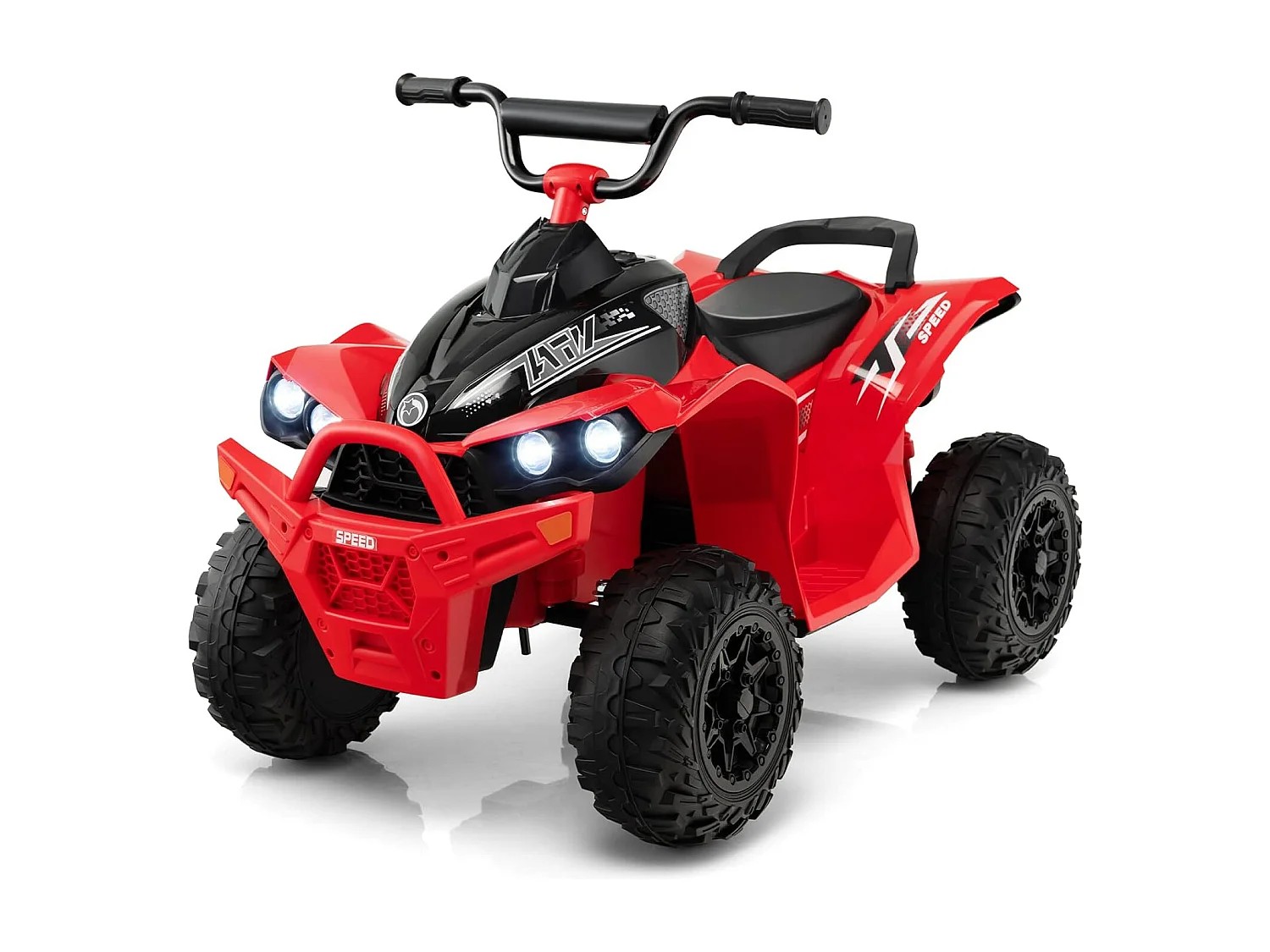 12V Quad Électrique Enfant avec Phares & Musique & Klaxon, Voiture Électrique avec Guidon Antidérapant, 2,2/4,3 KM/H, Charge 35kg pour 3-8 Ans (Rouge)