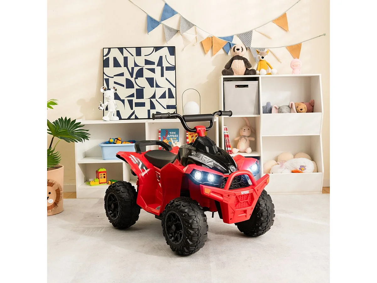 12V Quad Électrique Enfant avec Phares & Musique & Klaxon, Voiture Électrique avec Guidon Antidérapant, 2,2/4,3 KM/H, Charge 35kg pour 3-8 Ans (Rouge)