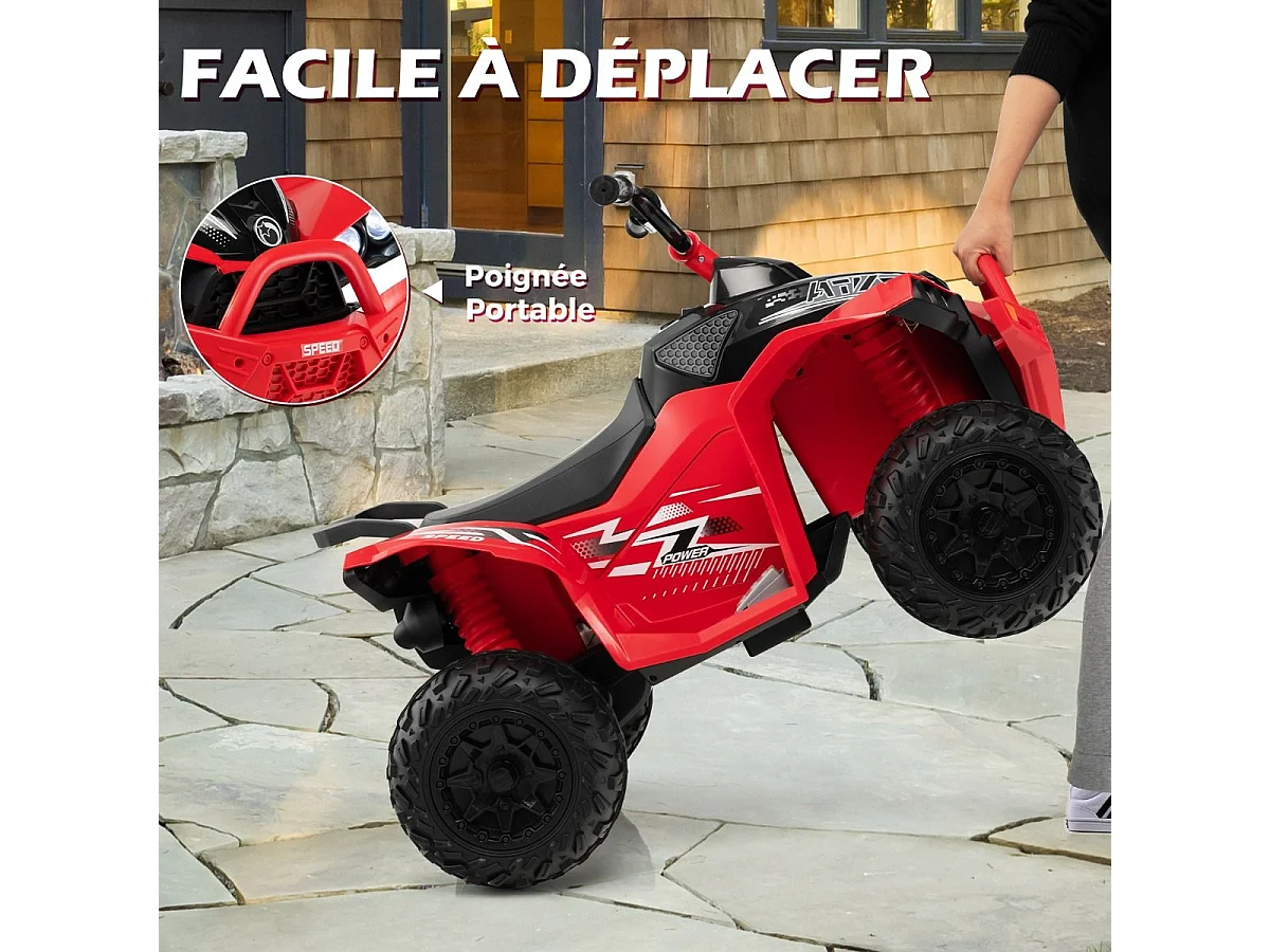 12V Quad Électrique Enfant avec Phares & Musique & Klaxon, Voiture Électrique avec Guidon Antidérapant, 2,2/4,3 KM/H, Charge 35kg pour 3-8 Ans (Rouge)