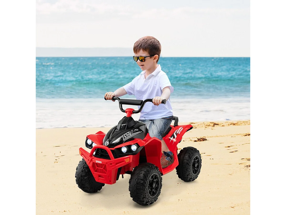 12V Quad Électrique Enfant avec Phares & Musique & Klaxon, Voiture Électrique avec Guidon Antidérapant, 2,2/4,3 KM/H, Charge 35kg pour 3-8 Ans (Rouge)