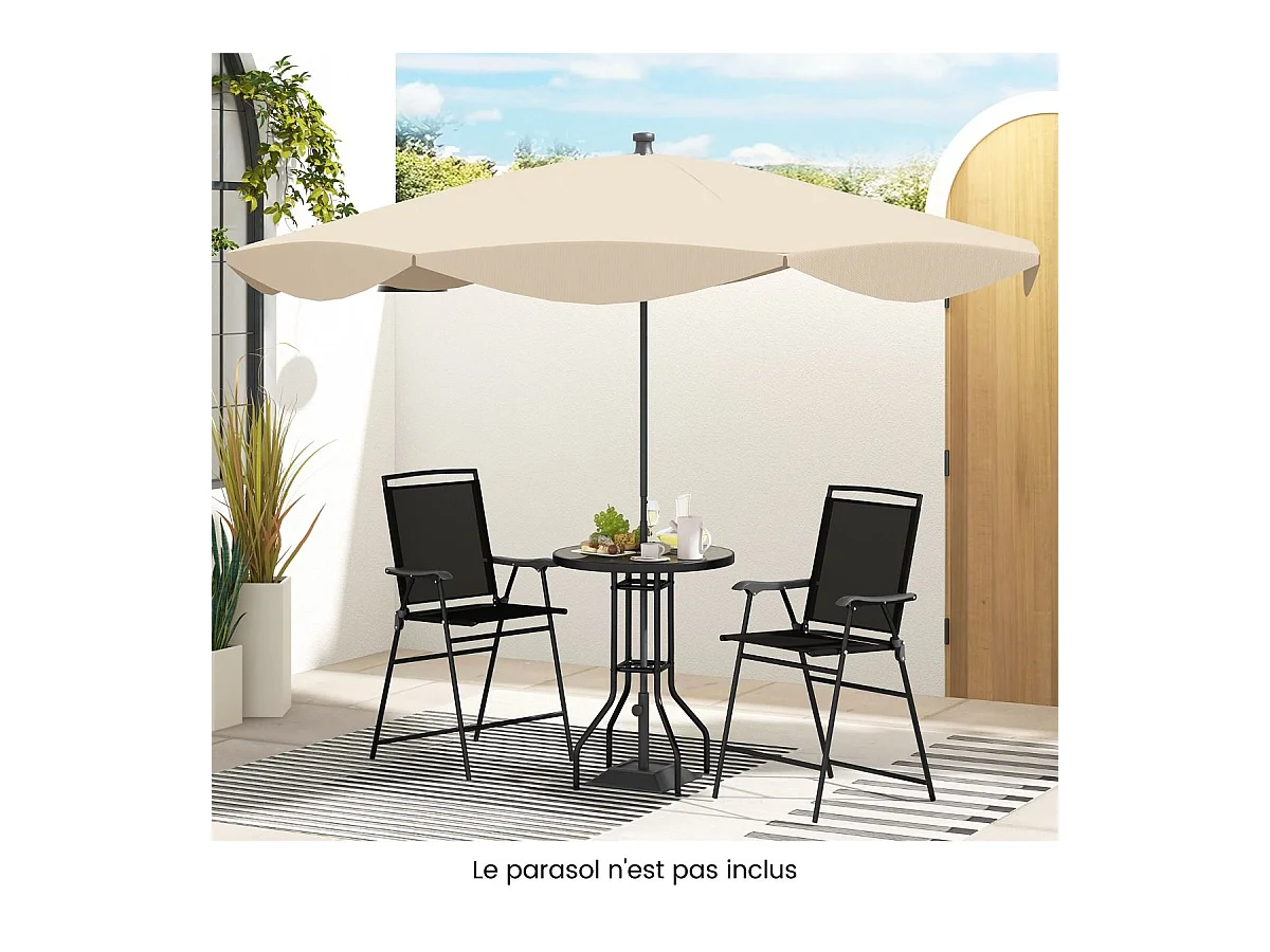 Ensemble Bistrot pour Patio 3 Pièces, Table et 2 Chaises Pliantes de Bar de Jardin avec Plateau de Table DPC Trou pour Parasol, Ensemble Salon de Jardin 2 Places