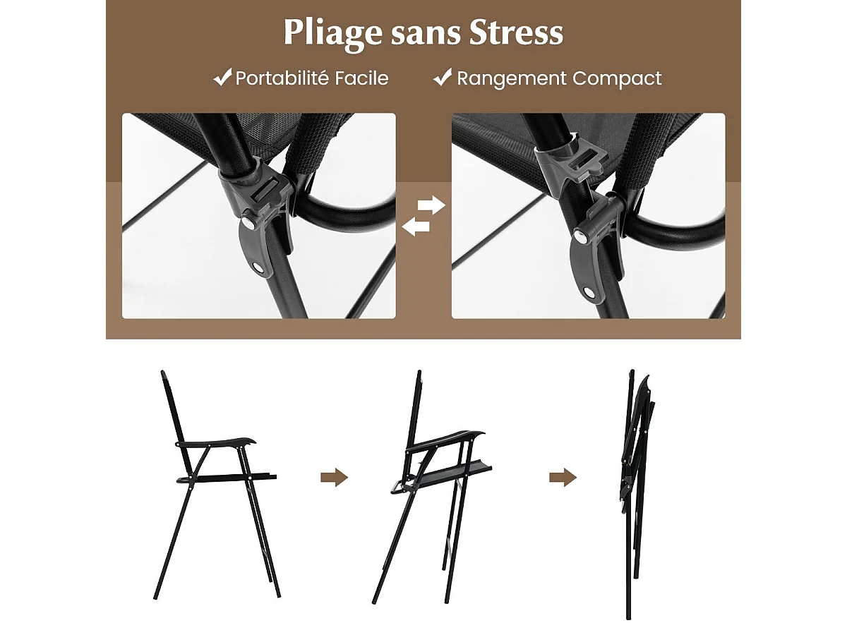 Ensemble Bistrot pour Patio 3 Pièces, Table et 2 Chaises Pliantes de Bar de Jardin avec Plateau de Table DPC Trou pour Parasol, Ensemble Salon de Jardin 2 Places