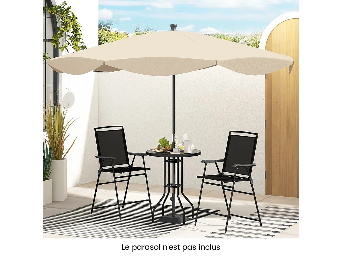 3-delige patiobistroset, tuinbartafel en 2 klapstoelen met DPC-tafelblad, parasolgat, 2-zits tuinmeubelset