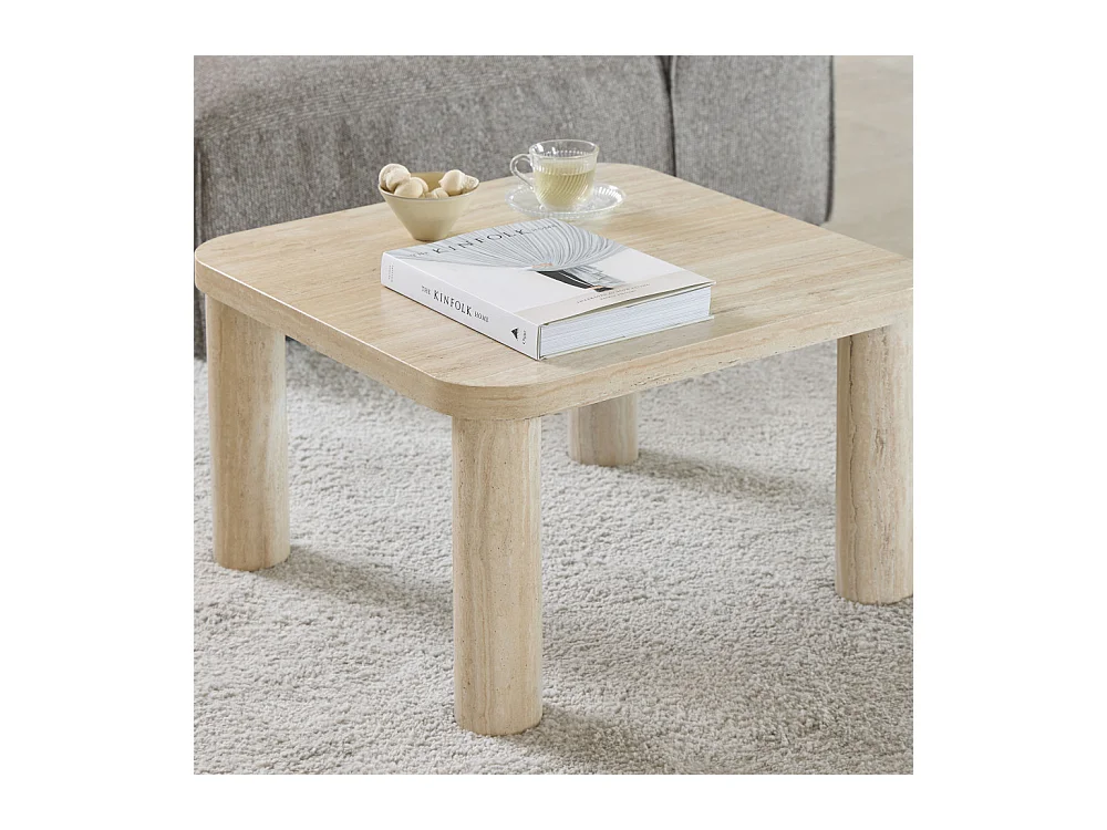 Ailo - Table basse carrée effet travertin 60x60cm - Beige