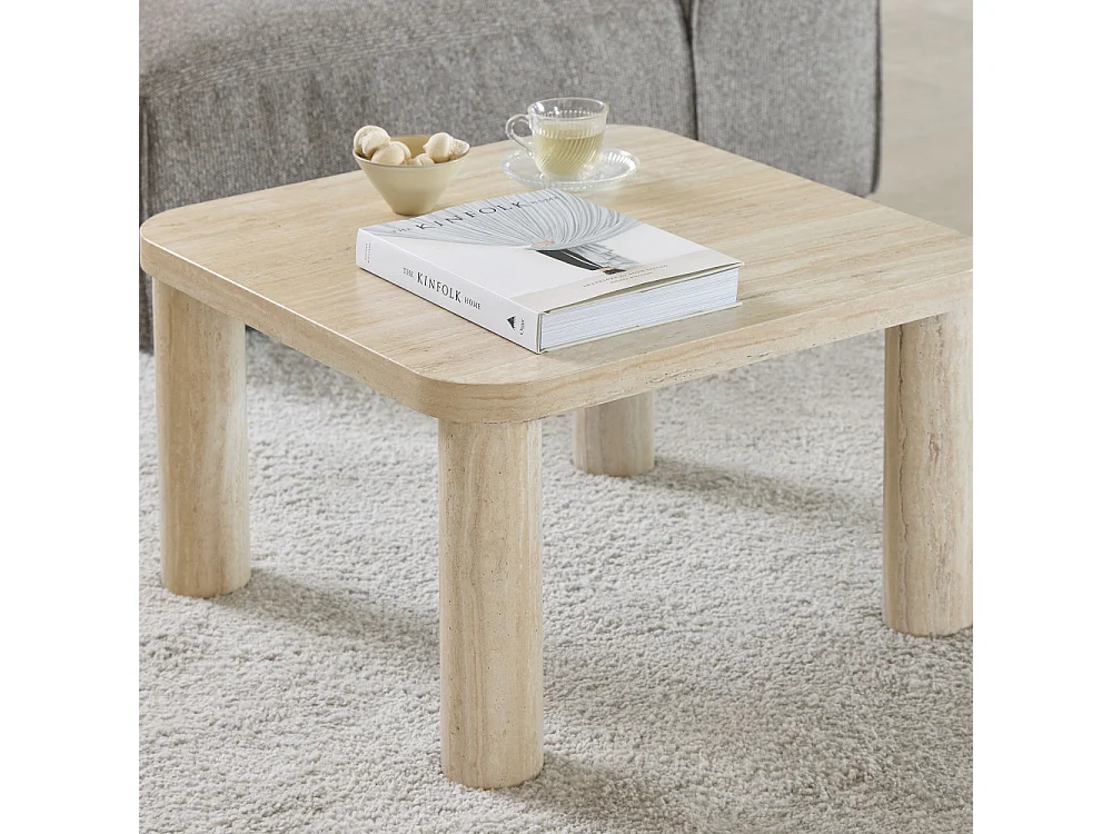 Ailo - Table basse carrée effet travertin 60x60cm - Beige