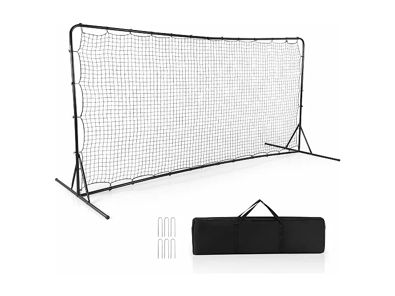 Filet de Rebond de Football 372,5x182,5cm, Equipement de Football avec Filet Toutes Saisons Sac de Transport 6 Piquets de Sol Installation Facile (Noir)