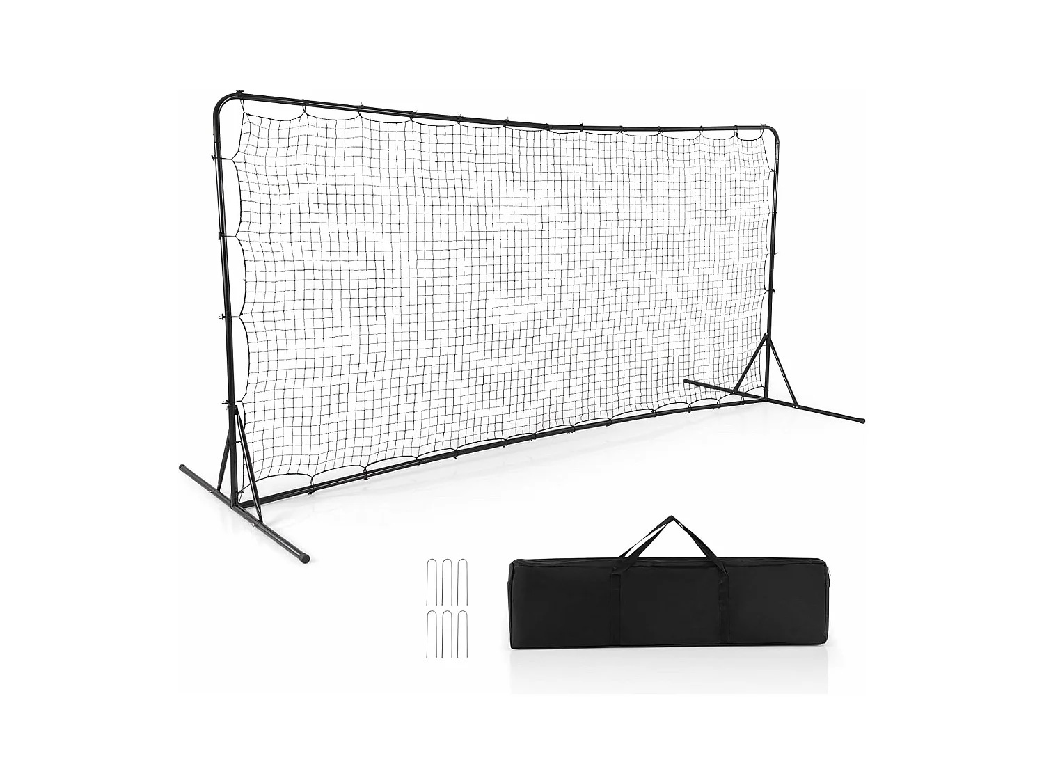 Filet de Rebond de Football 372,5x182,5cm, Equipement de Football avec Filet Toutes Saisons Sac de Transport 6 Piquets de Sol Installation Facile (Noir)