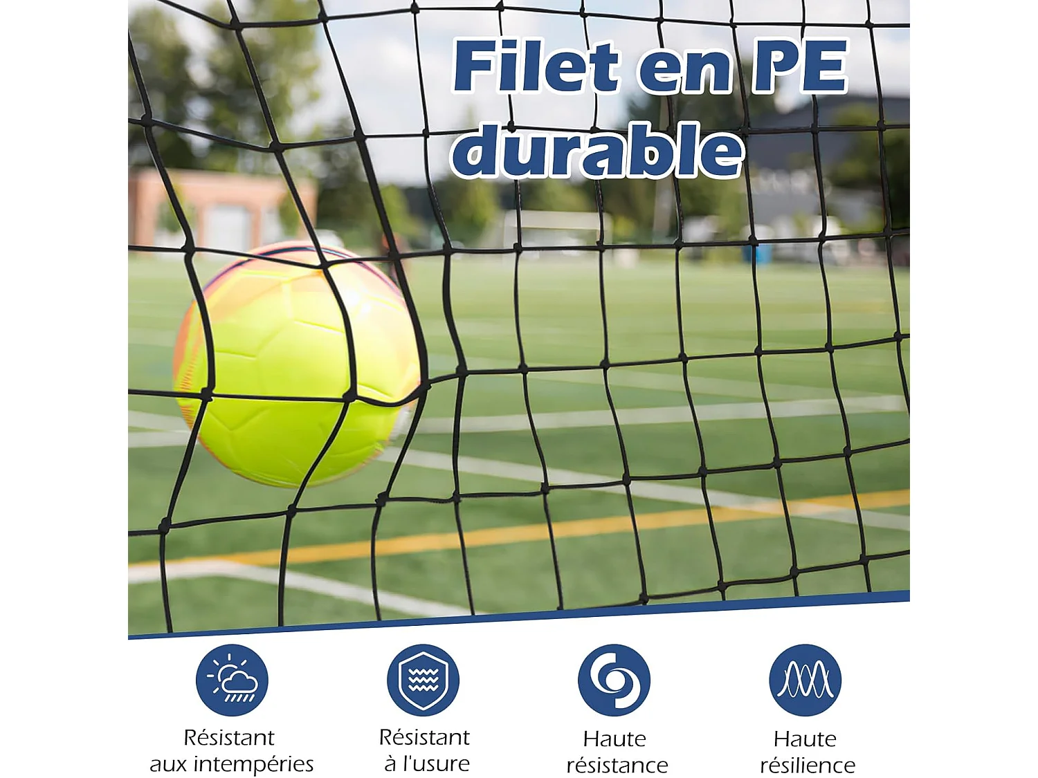Filet de Rebond de Football 372,5x182,5cm, Equipement de Football avec Filet Toutes Saisons Sac de Transport 6 Piquets de Sol Installation Facile (Noir)