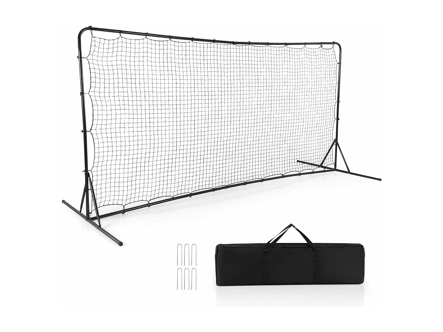 Filet de Rebond de Football 372,5x182,5cm, Equipement de Football avec Filet Toutes Saisons Sac de Transport 6 Piquets de Sol Installation Facile (Noir)