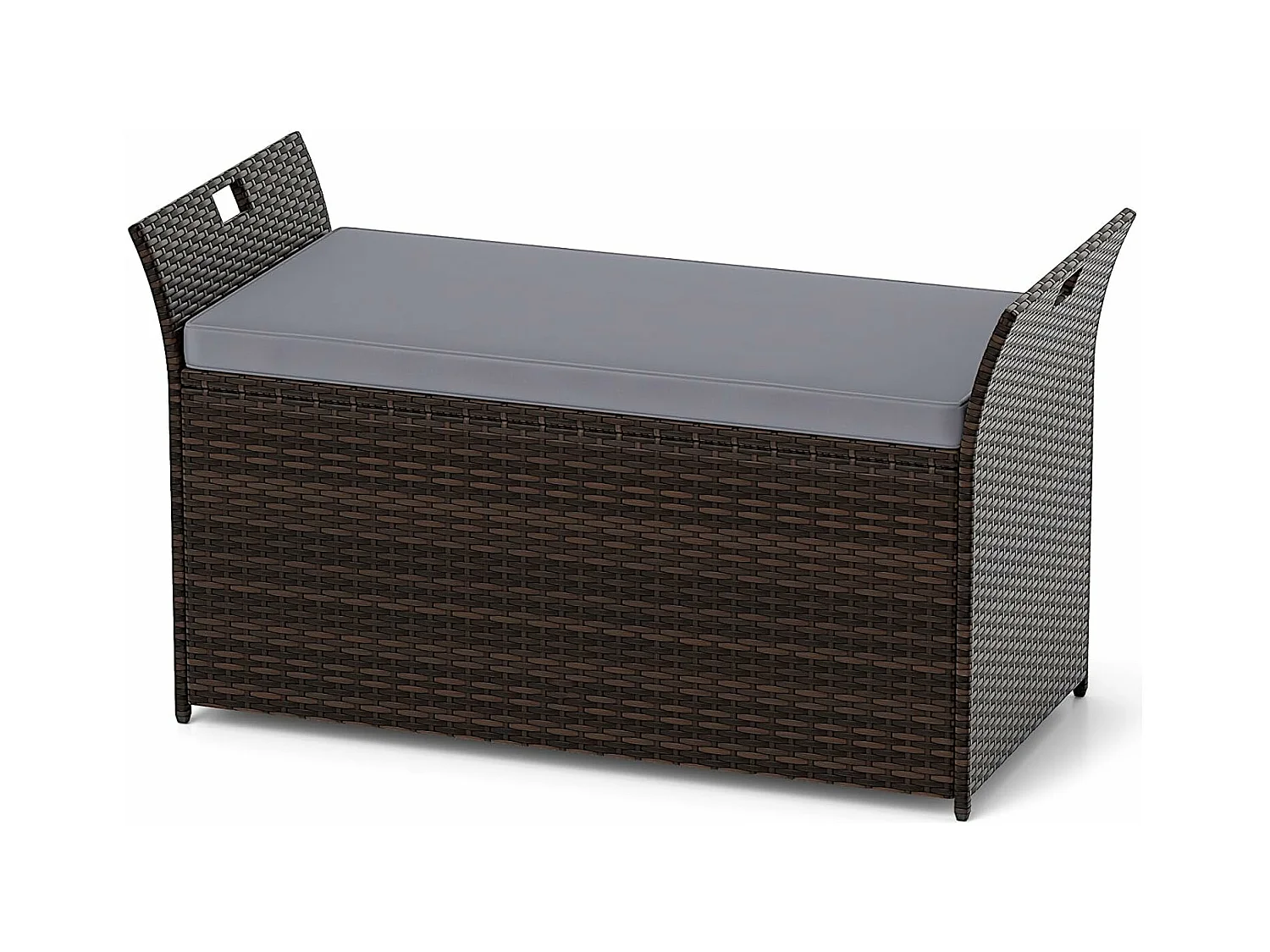 Tuinbank met opbergruimte, polyrotan zitbank met kussens en zijgrepen, opbergbox, tuinkist, tuinbox, 2-zits balkonbank voor tuin, balkon, terras