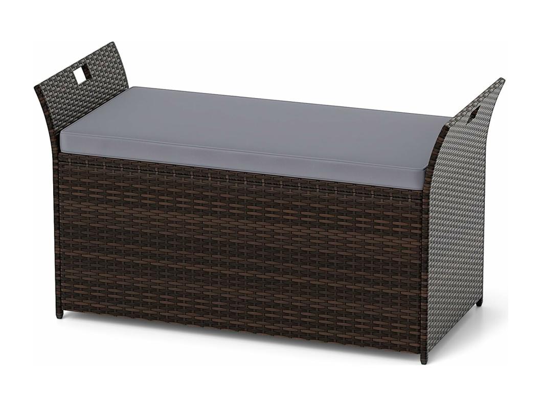 Coffre de Rangement en Rotin PE 260L, Boîte de Rangement Intérieur/Extérieur avec Coussin Couvercle Accueillir Jusqu'à 2 Personnes, 125 x 56 x 71 cm
