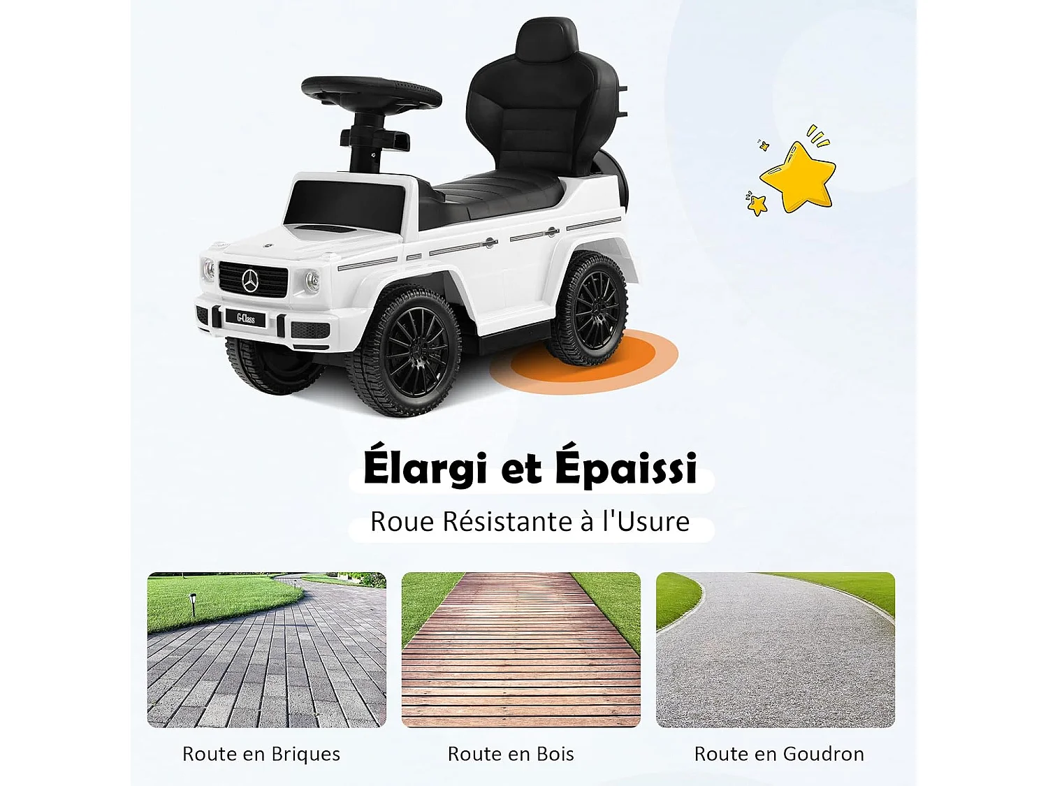3 en 1 Mercedes-Benz Porteur Enfant avec Poignée Détachable & Auvent Amovible, Voiture à Pousser Bébé avec Volant & Klaxon, Charge 25kg pour 1-3 Ans (Blanc)