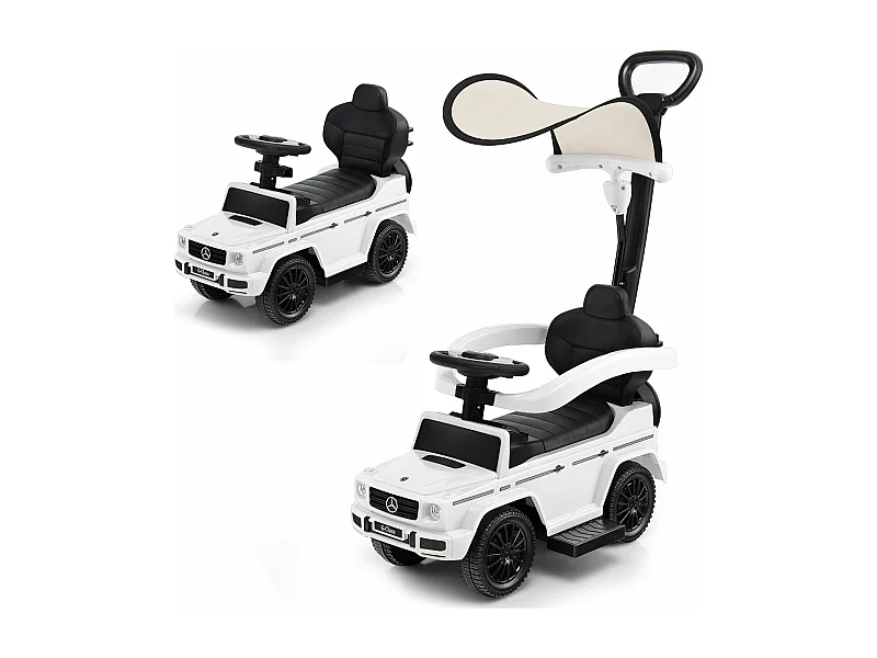 3-in-1 Mercedes-Benz kinderauto met afneembare handgreep en afneembare kap, duwauto voor baby's met stuur en claxon, Max 25 kg voor kinderen van 1 tot 3 jaar (wit)