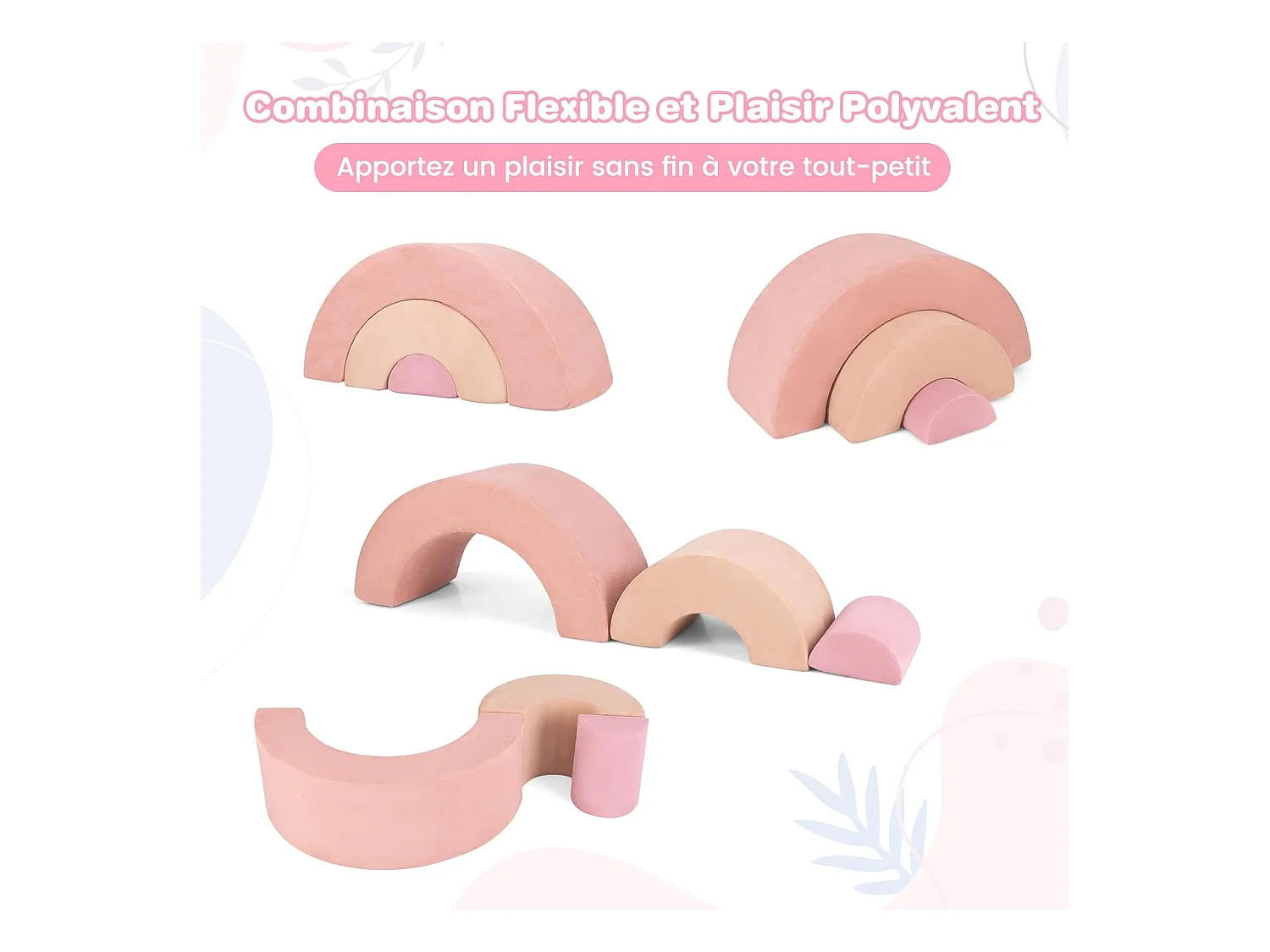 3PCS Parcours Motricité Bébé en Forme Arc-en-Ciel avec Housse, Module Motricité Bébé avec Combinaison Libre, Jouets Éducatifs Montessori, 18 Mois+ (Rose)