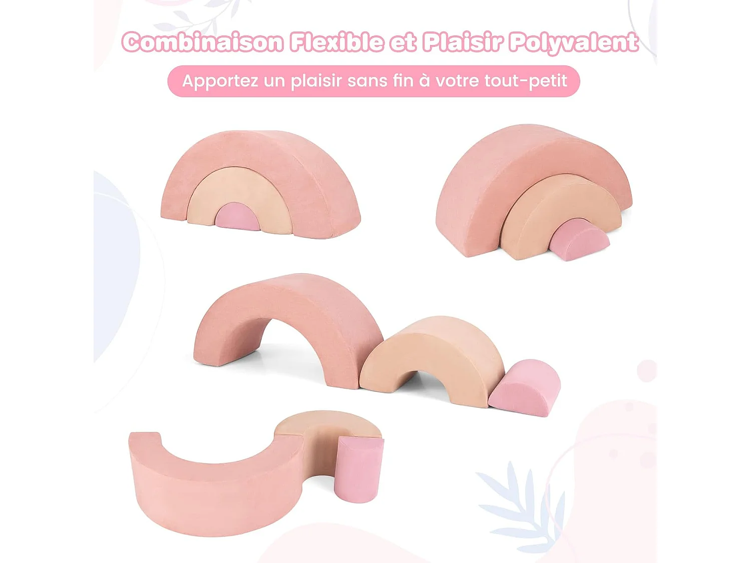 3PCS Parcours Motricité Bébé en Forme Arc-en-Ciel avec Housse, Module Motricité Bébé avec Combinaison Libre, Jouets Éducatifs Montessori, 18 Mois+ (Rose)