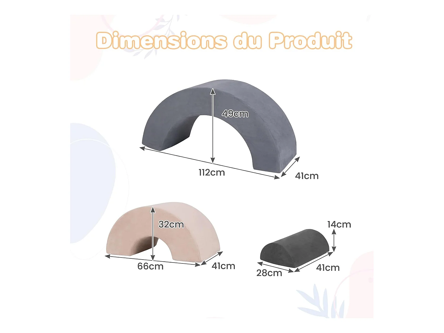 3PCS Parcours Motricité Bébé en Forme Arc-en-Ciel avec Housse, Module Motricité Bébé avec Combinaison Libre, Jouets Éducatifs Montessori, 18 Mois+ (Gris)