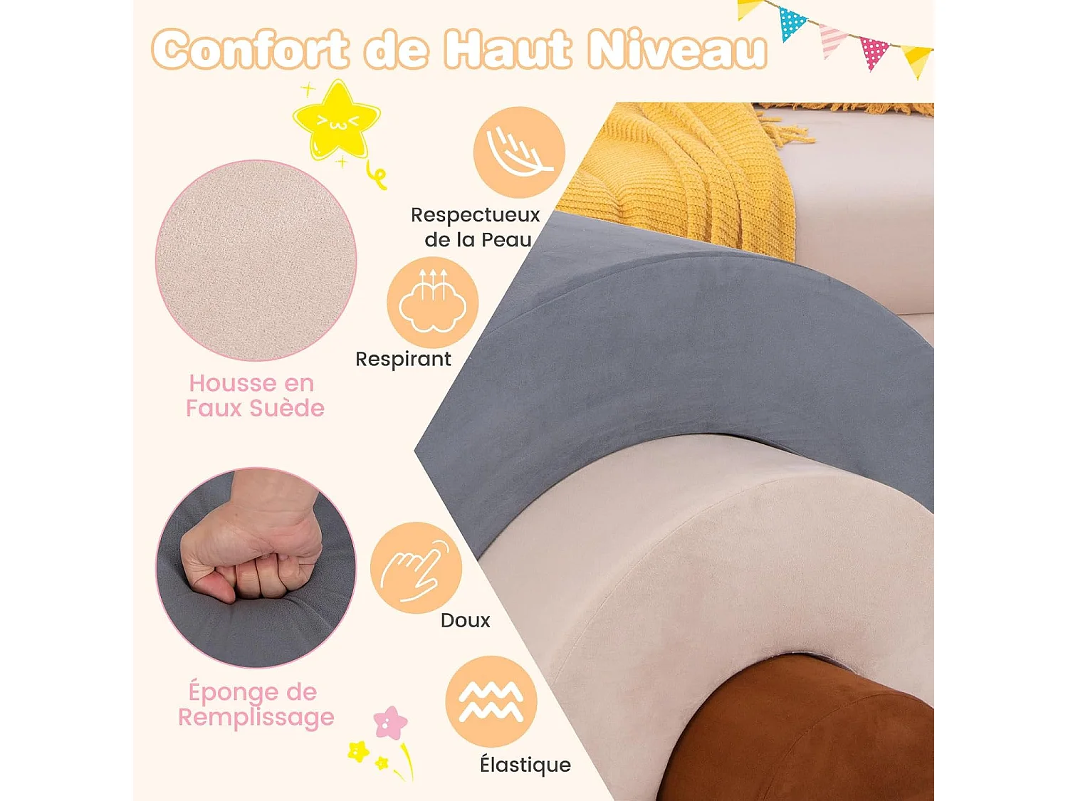 3PCS Parcours Motricité Bébé en Forme Arc-en-Ciel avec Housse, Module Motricité Bébé avec Combinaison Libre, Jouets Éducatifs Montessori, 18 Mois+ (Gris)
