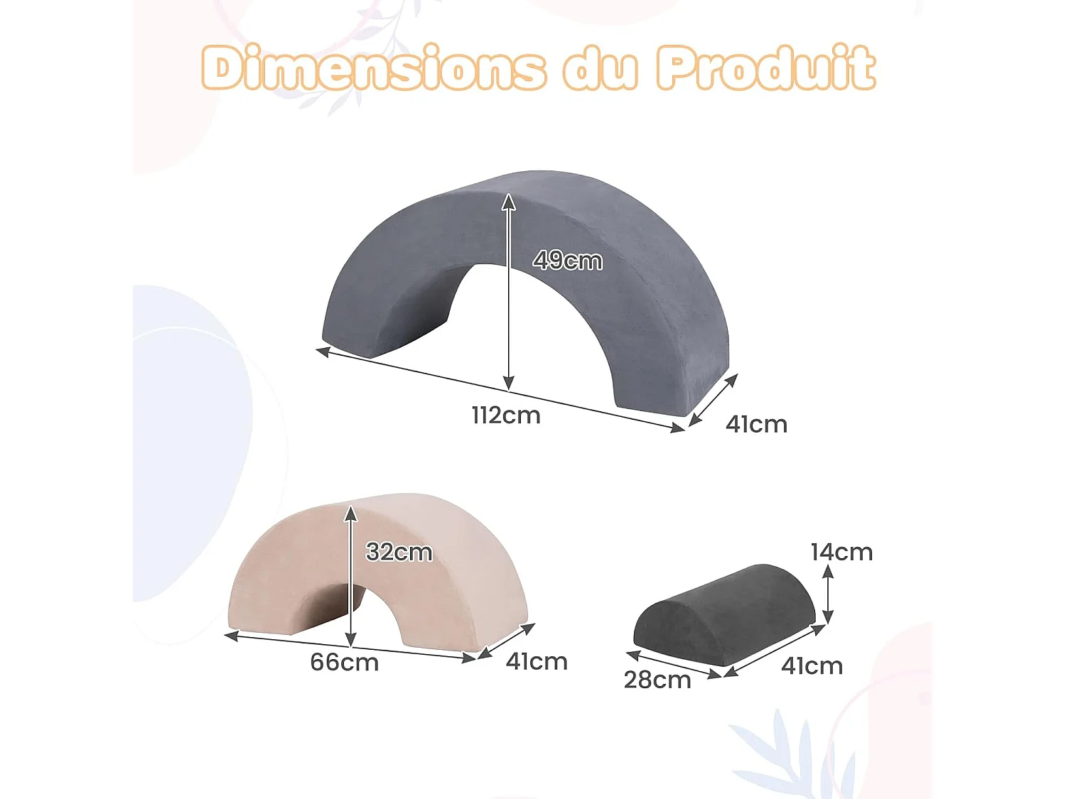 3PCS Parcours Motricité Bébé en Forme Arc-en-Ciel avec Housse, Module Motricité Bébé avec Combinaison Libre, Jouets Éducatifs Montessori, 18 Mois+ (Gris)