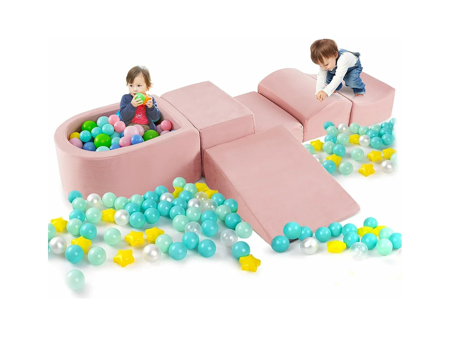 5PCS Aire de Jeux en Mousse Enfants avec Piscine à Balles, Blocs d'escalade en Mousse avec Housses, sans Balles, Blocs en Mousse (Rose)