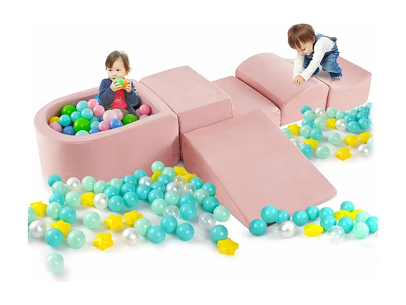 5PCS Aire de Jeux en Mousse Enfants avec Piscine à Balles, Blocs d'escalade en Mousse avec Housses, sans Balles, Blocs en Mousse (Rose)