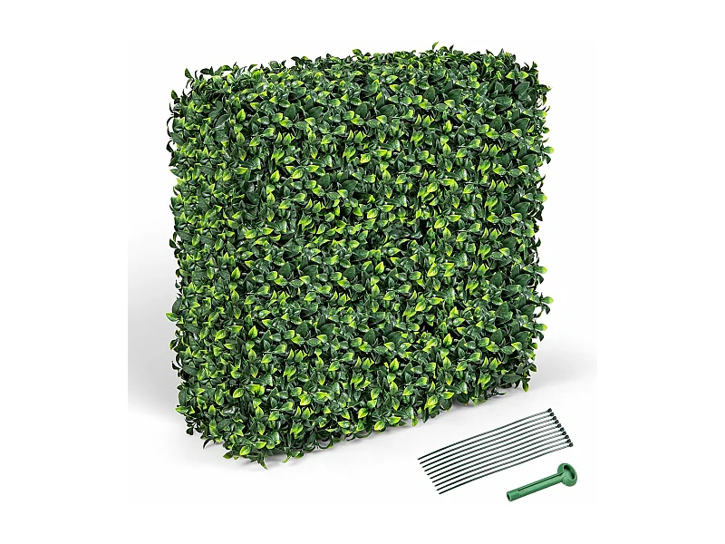 Clôture en Feuillage Artificielle 92 x 38 x 86 cm avec Feuilles en PE Réalistes, Mur Végétal en Buis Artificiel avec Tubes en Aluminium Attaches Zippées