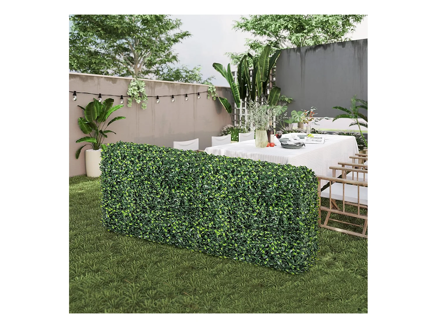 Clôture en Feuillage Artificielle 92 x 38 x 86 cm avec Feuilles en PE Réalistes, Mur Végétal en Buis Artificiel avec Tubes en Aluminium Attaches Zippées