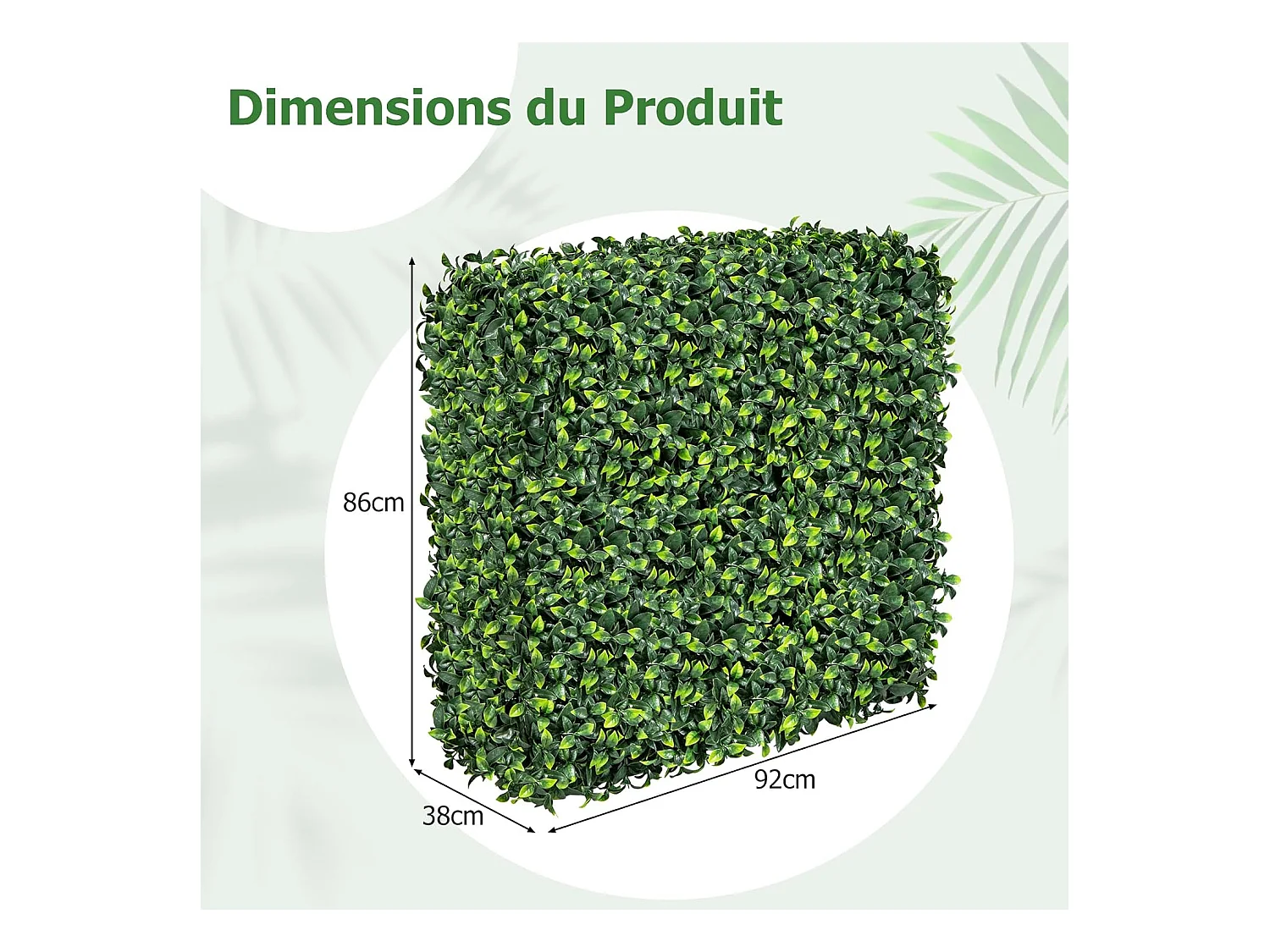 Clôture en Feuillage Artificielle 92 x 38 x 86 cm avec Feuilles en PE Réalistes, Mur Végétal en Buis Artificiel avec Tubes en Aluminium Attaches Zippées