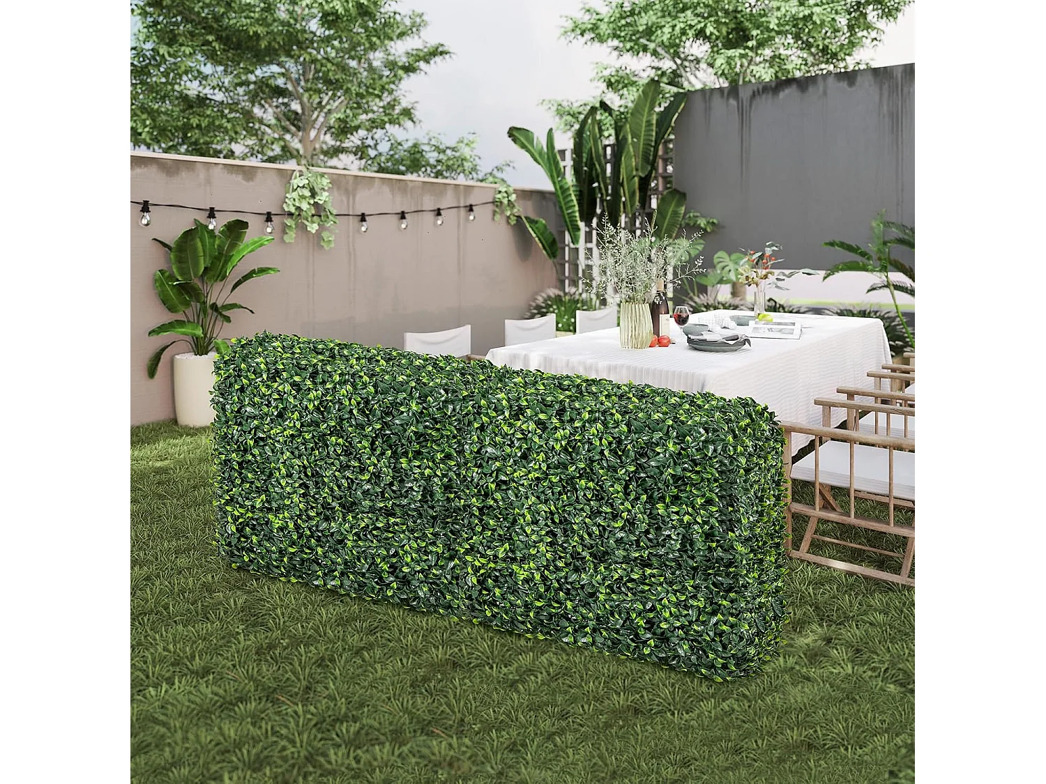 Clôture en Feuillage Artificielle 92 x 38 x 86 cm avec Feuilles en PE Réalistes, Mur Végétal en Buis Artificiel avec Tubes en Aluminium Attaches Zippées