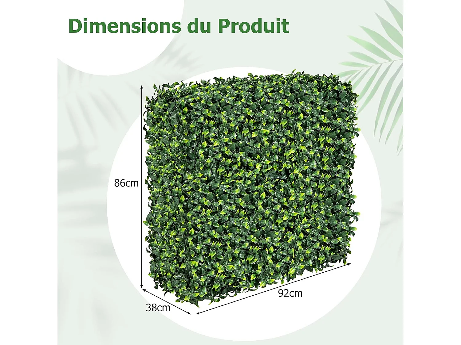 Clôture en Feuillage Artificielle 92 x 38 x 86 cm avec Feuilles en PE Réalistes, Mur Végétal en Buis Artificiel avec Tubes en Aluminium Attaches Zippées