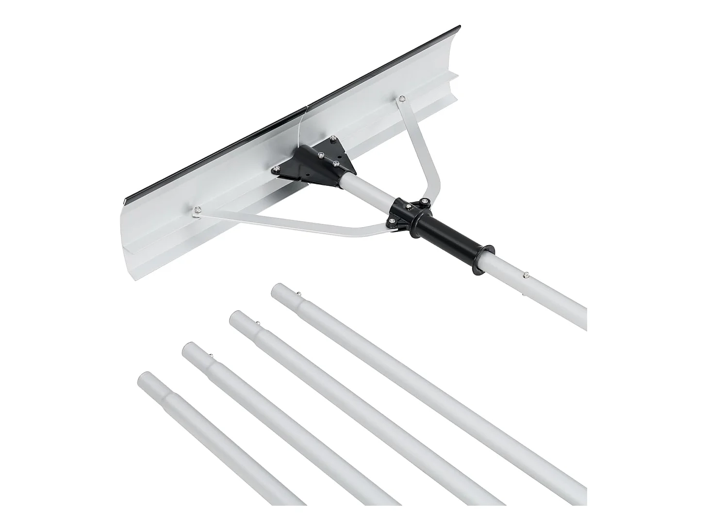 Râteau à Neige en Aluminium, Déneigement de Toit avec Tête Large et Repliable Longueur Max 634 cm 5 Tiges Amovibles, Outil de Nettoyage de Toit Poignée Rétractable