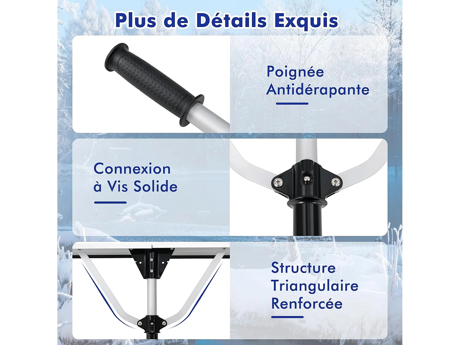 Râteau à Neige en Aluminium, Déneigement de Toit avec Tête Large et Repliable Longueur Max 634 cm 5 Tiges Amovibles, Outil de Nettoyage de Toit Poignée Rétractable
