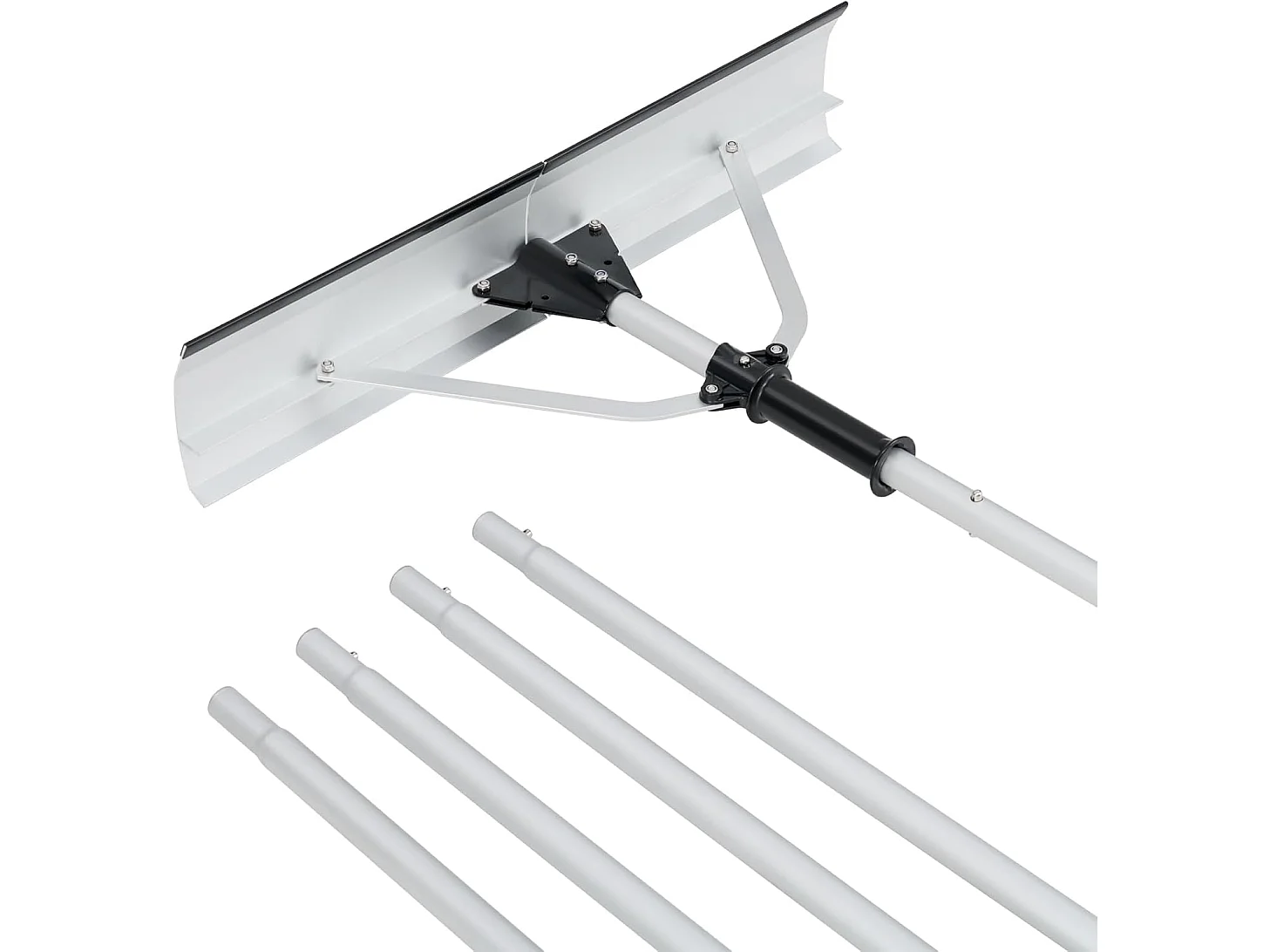 Râteau à Neige en Aluminium, Déneigement de Toit avec Tête Large et Repliable Longueur Max 634 cm 5 Tiges Amovibles, Outil de Nettoyage de Toit Poignée Rétractable