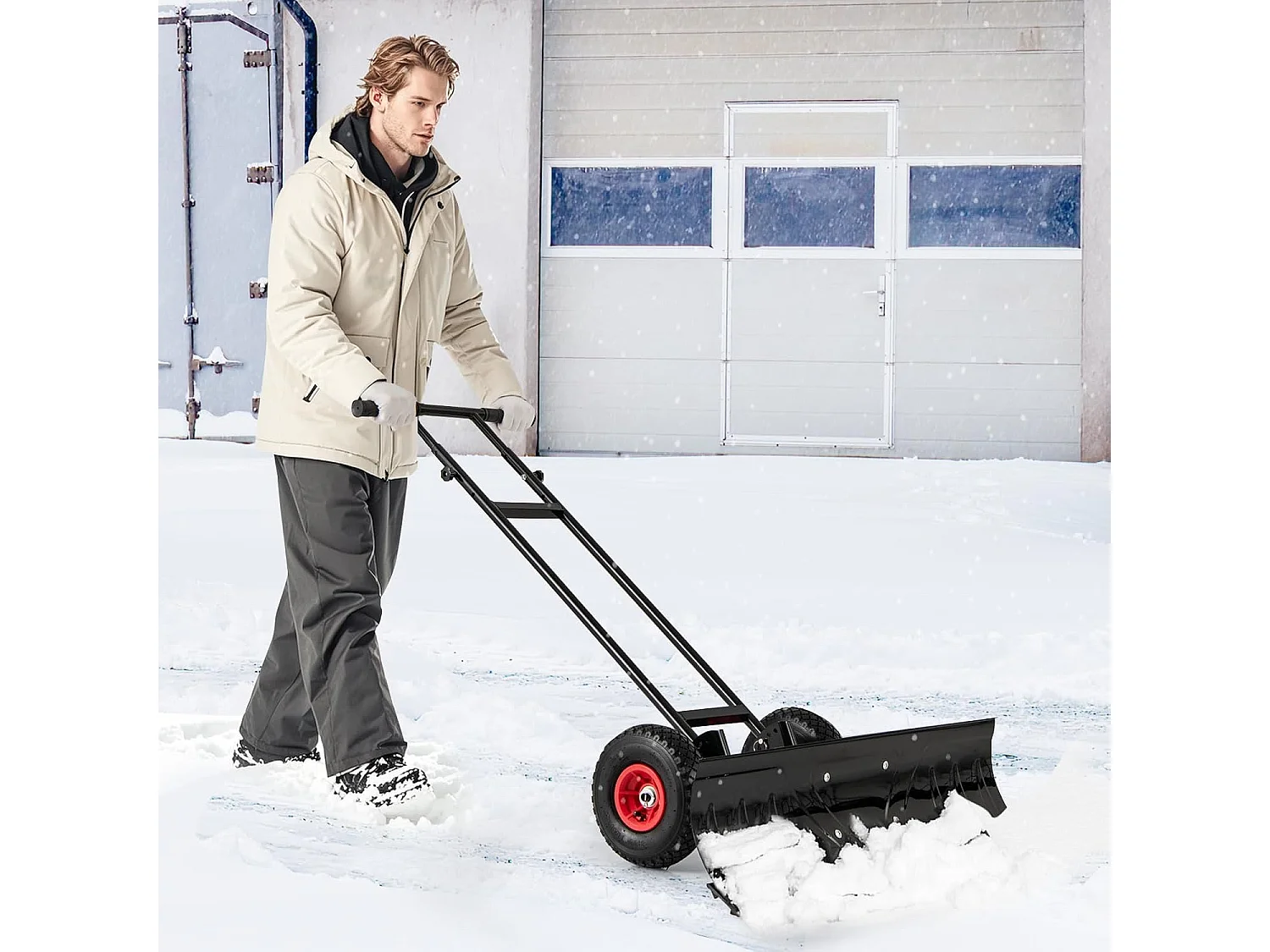 Pelle à Neige en Métal de 91,5 cm avec Roues, Pelle Déneigement avec Poignée Réglable en Hauteur et en Angle pour Un Déneigement Efficace