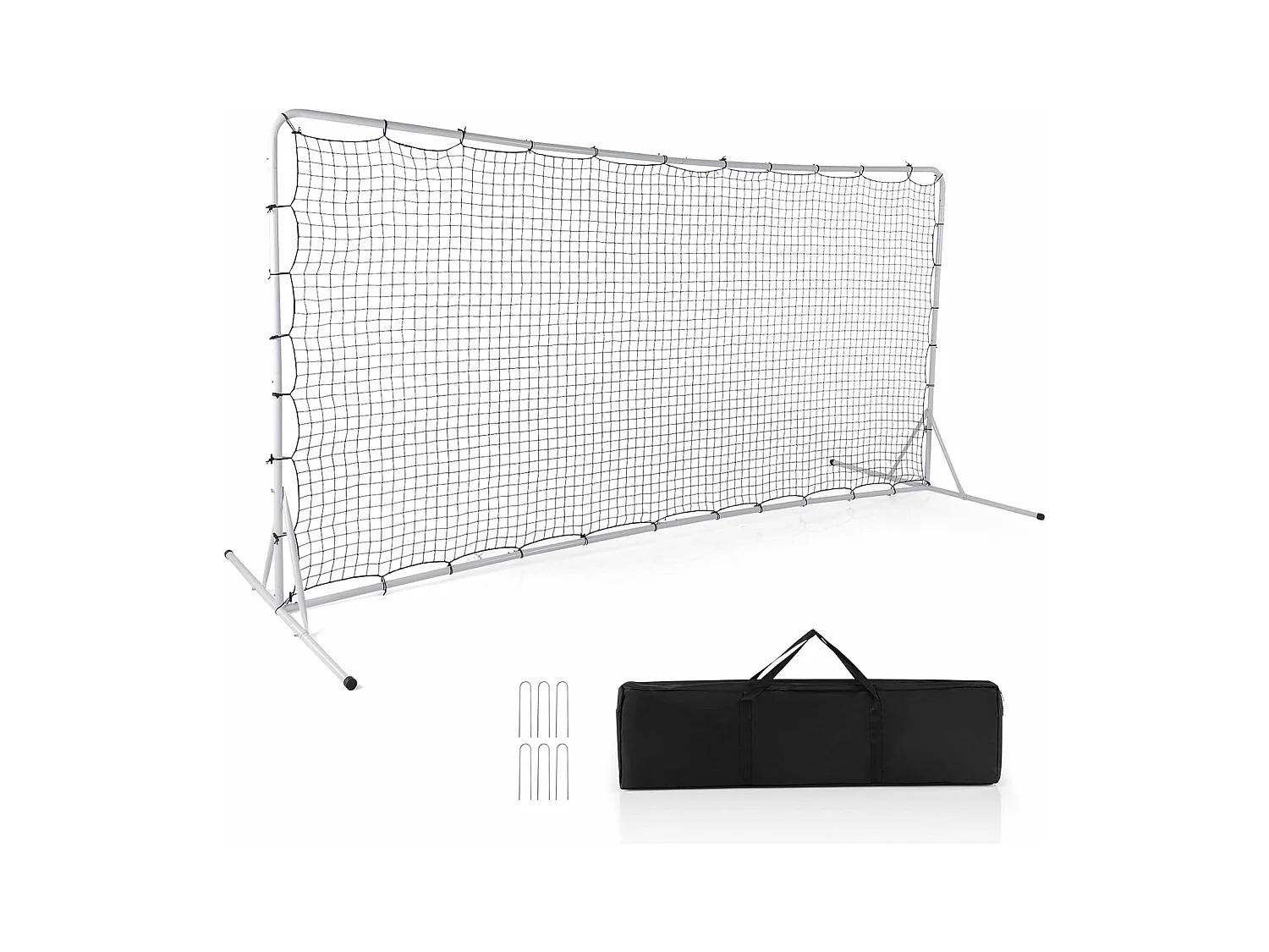 Filet de Rebond de Football 372,5x182,5cm, Equipement de Football avec Filet Toutes Saisons Sac de Transport 6 Piquets de Sol Installation Facile (Blanc)