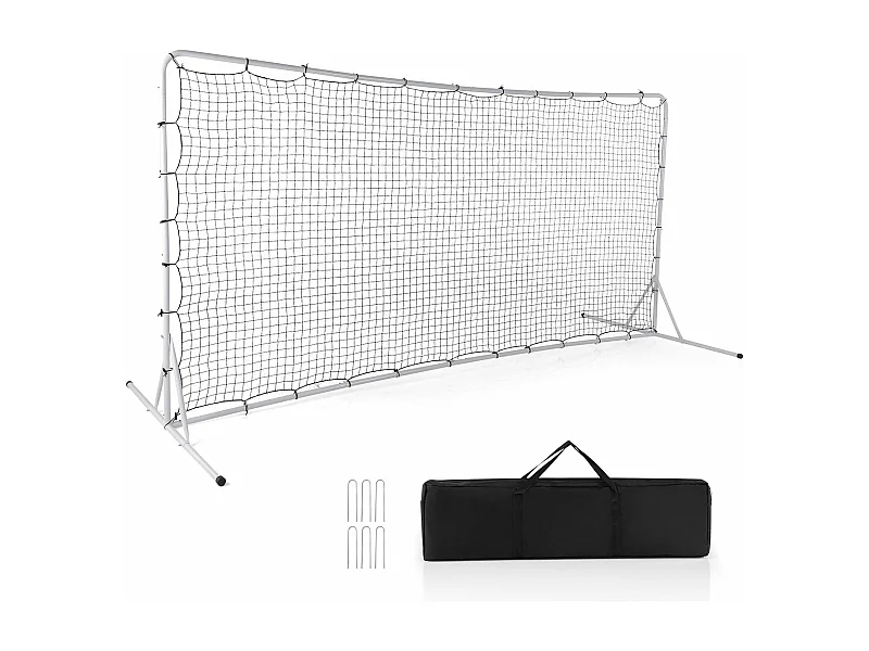 voetbal reboundnet 372,5 x 182,5 cm, all-weather voetbaluitrusting met net draagtas, 6 grondpennen, eenvoudige installatie, voor speeltuin, tuin en park (wit)