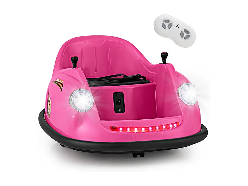 12V elektrische botsauto voor kinderen met afstandsbediening, 360° draaibare babyauto met led en muziek, draagvermogen 20 kg voor 2-5 jaar (roze)