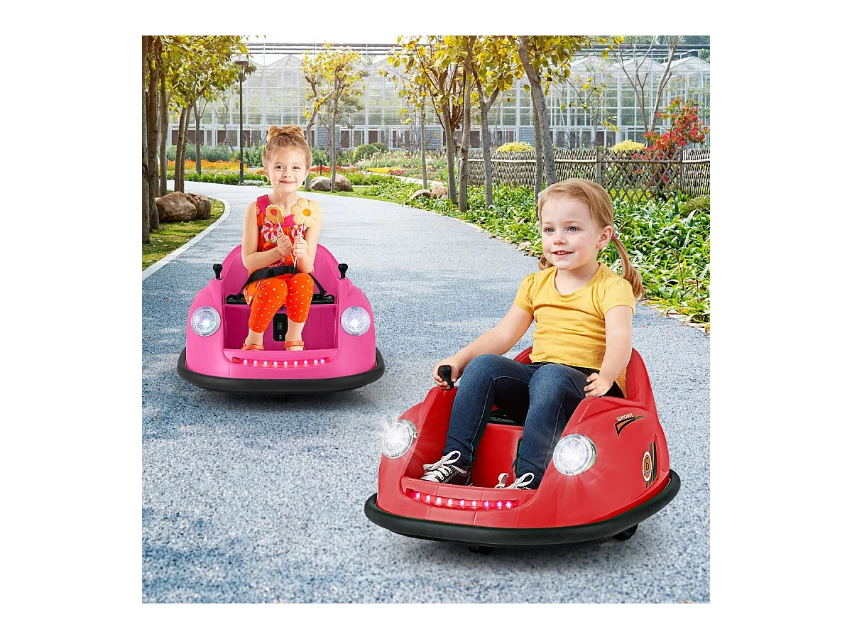 12V Auto Tamponneuse Électrique Enfants avec Télécommande, Voiture Tournante Bébé 360°avec Lumières LED & Musique, Démarrage Lent, Charge 20kg pour 2-5 Ans (Rose)