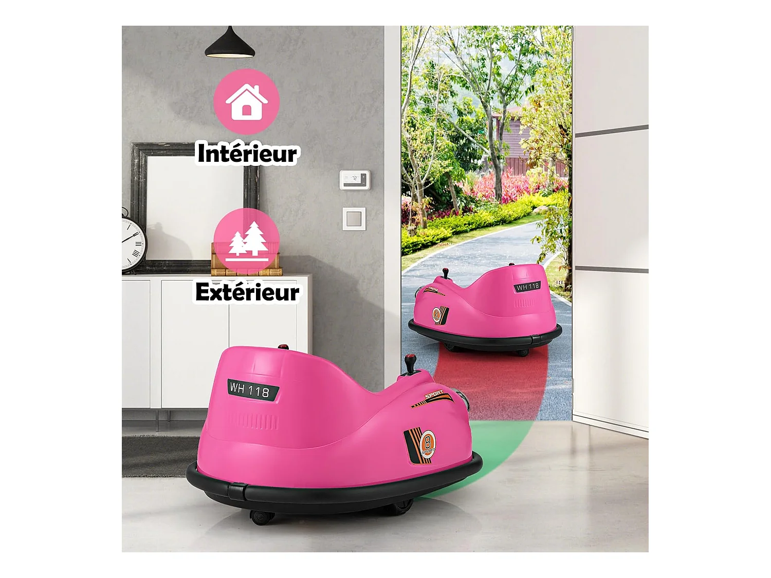 12V Auto Tamponneuse Électrique Enfants avec Télécommande, Voiture Tournante Bébé 360°avec Lumières LED & Musique, Démarrage Lent, Charge 20kg pour 2-5 Ans (Rose)