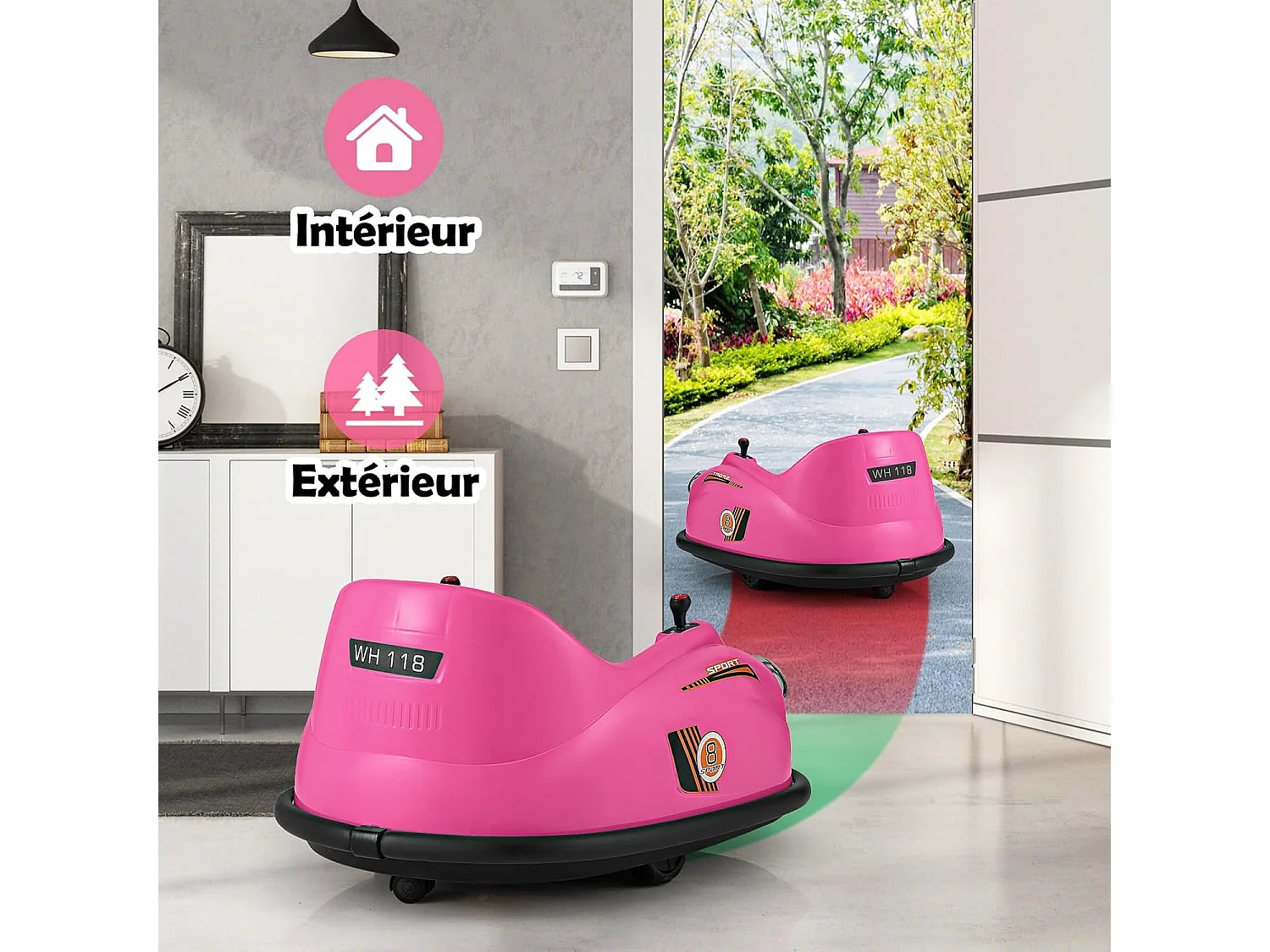 12V Auto Tamponneuse Électrique Enfants avec Télécommande, Voiture Tournante Bébé 360°avec Lumières LED & Musique, Démarrage Lent, Charge 20kg pour 2-5 Ans (Rose)
