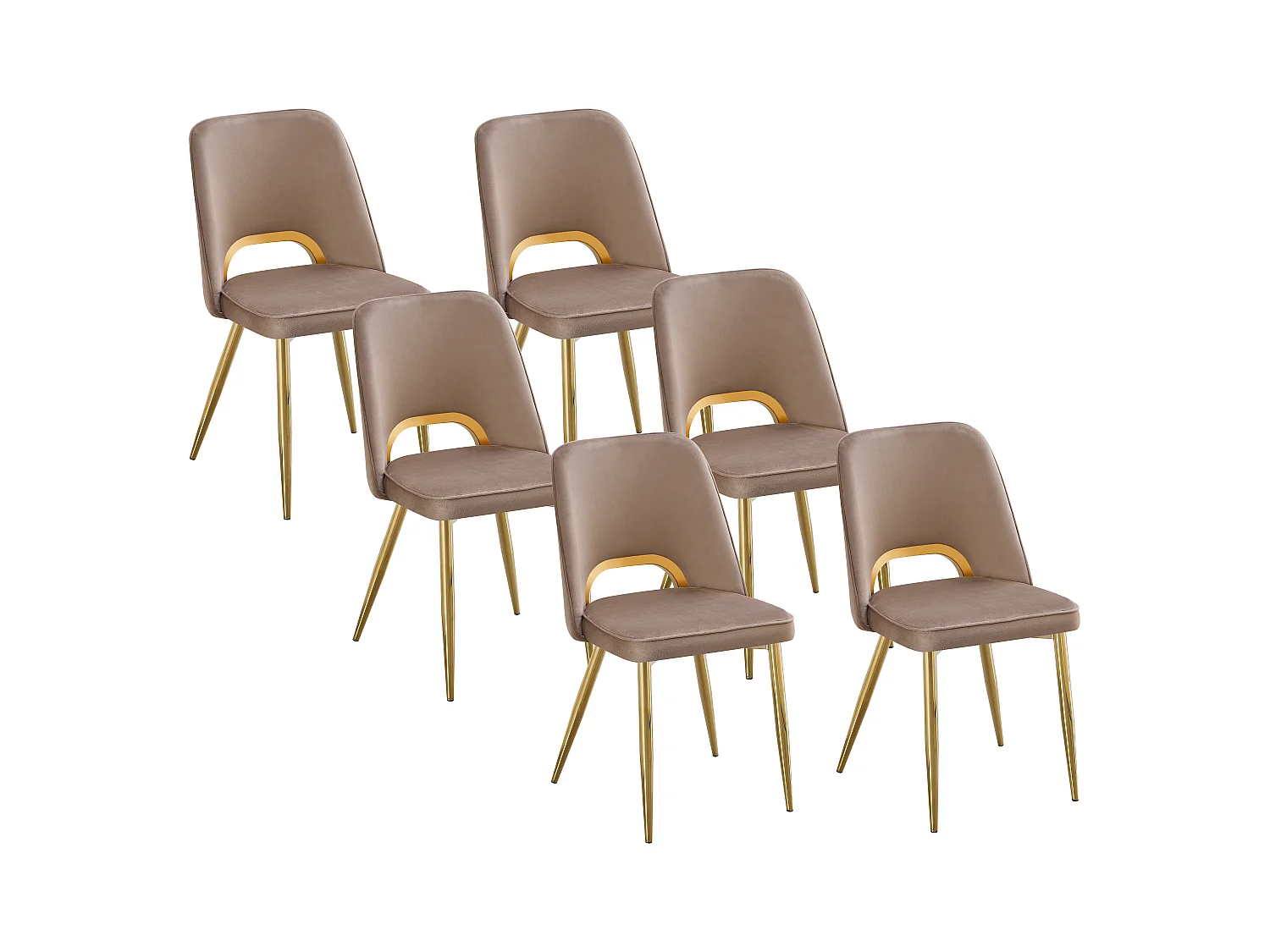 Lot de 6 chaises en velours et métal doré - Taupe - LUNA