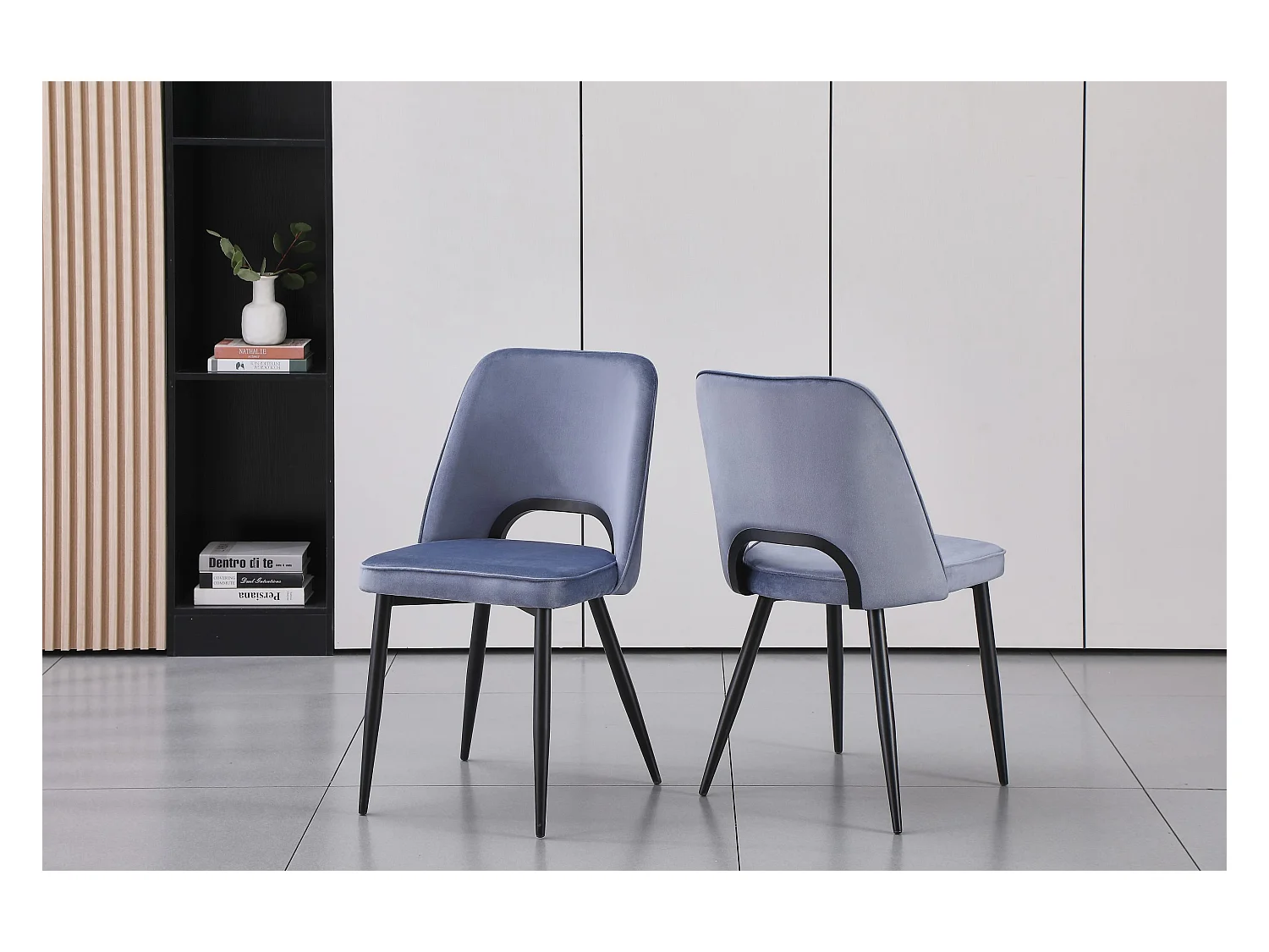 Lot de 2 chaises en velours et métal noir - Bleu - LUNA