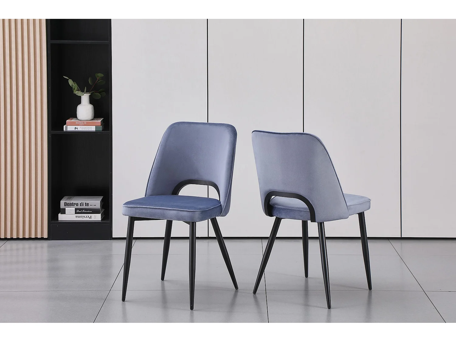 Lot de 2 chaises en velours et métal noir - Bleu - LUNA