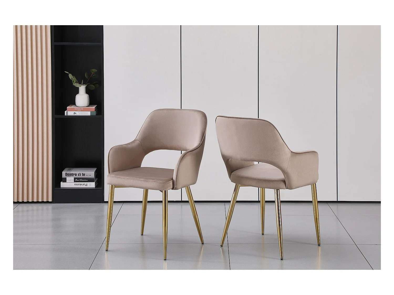 Set van 2 stoelen van velours en goudkleurig metaal - Taupe - GIA