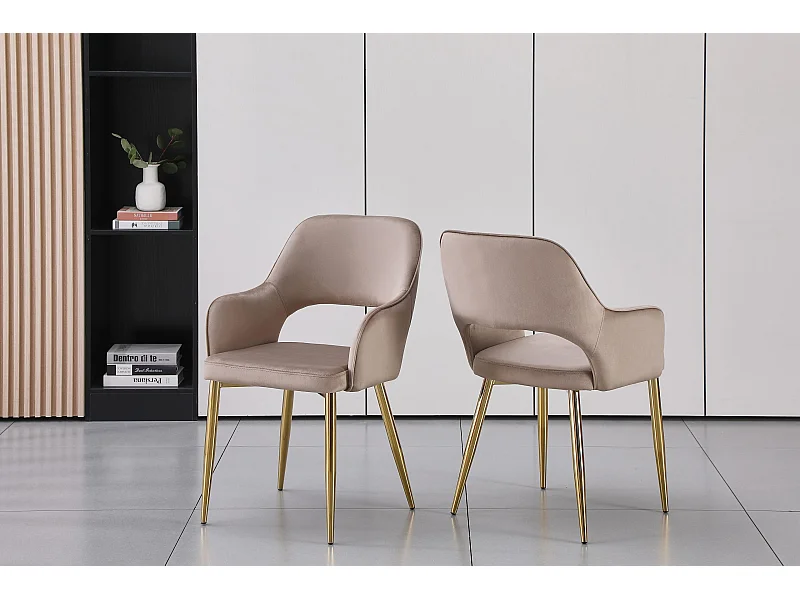 Lot de 2 chaises en velours et métal doré - Taupe - GIA