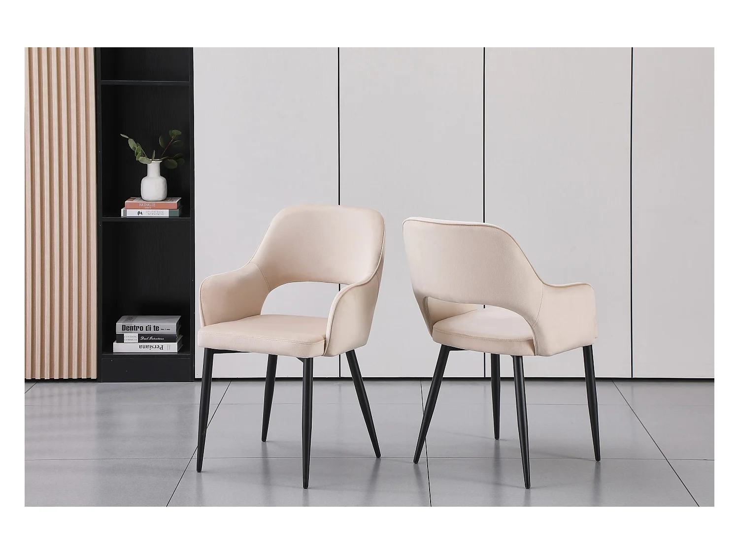 Lot de 2 chaises en velours et métal noir - Beige - GIA