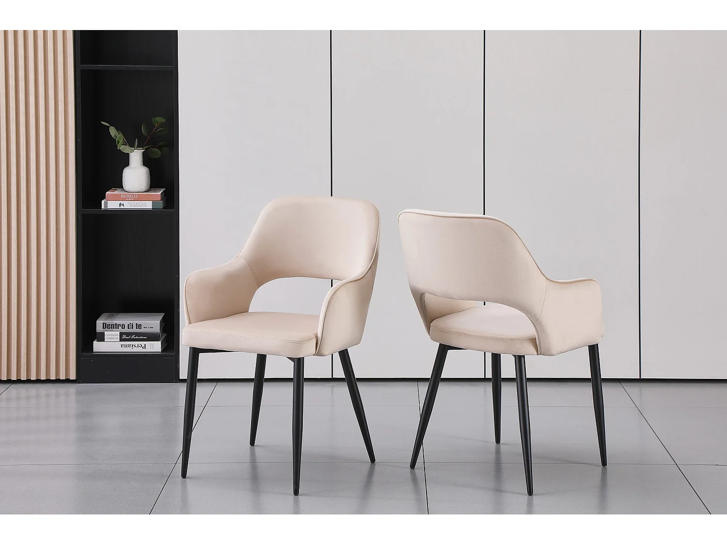 Lot de 2 chaises en velours et métal noir - Beige - GIA