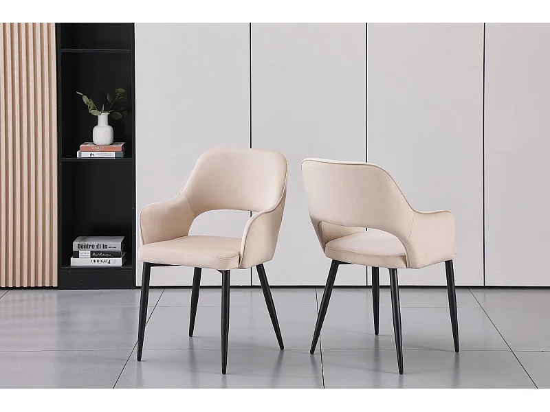 Set van 2 stoelen van velours en zwart metaal - Beige - GIA