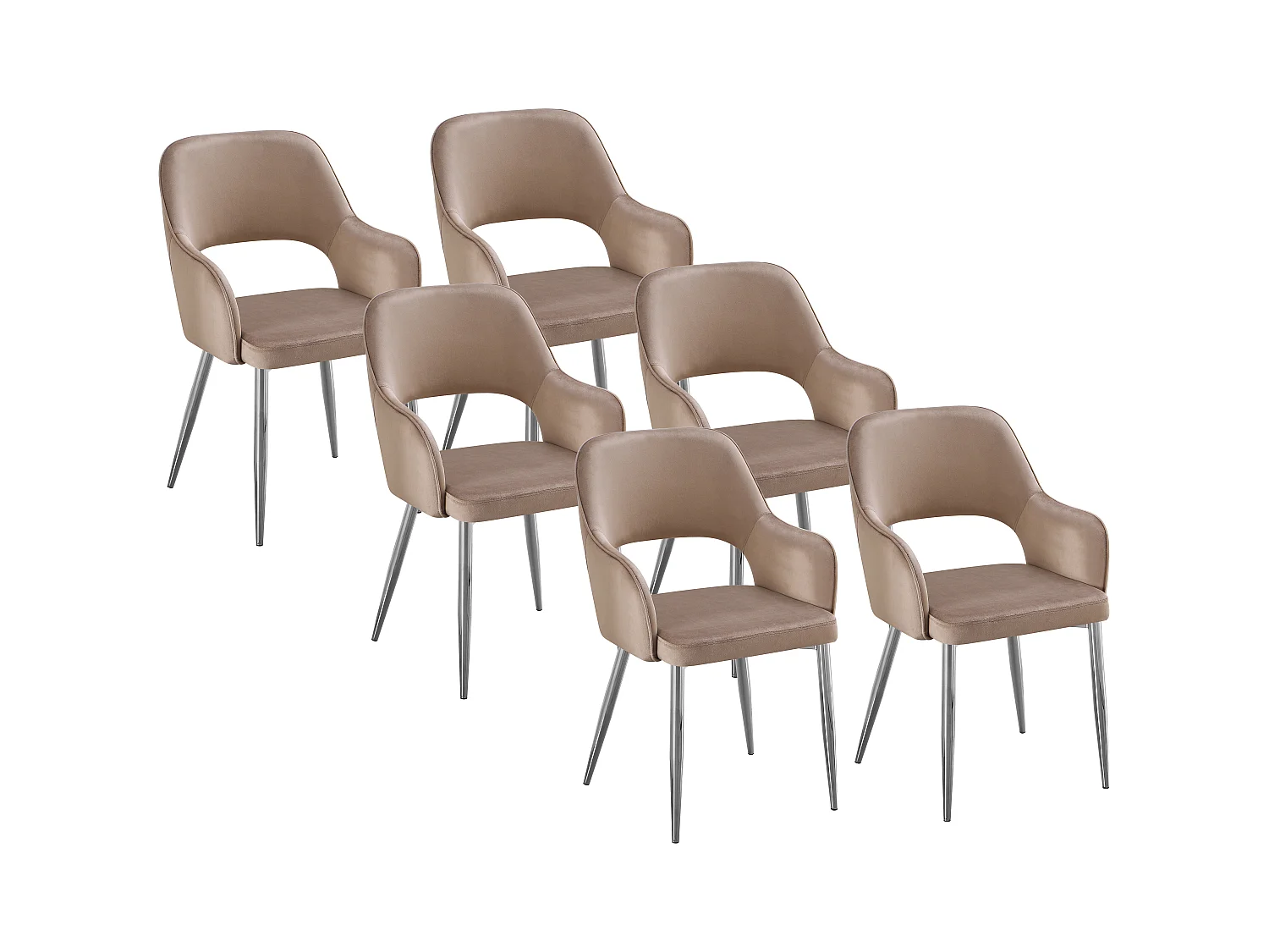 Lot de 6 chaises en velours et métal argenté - Taupe - GIA