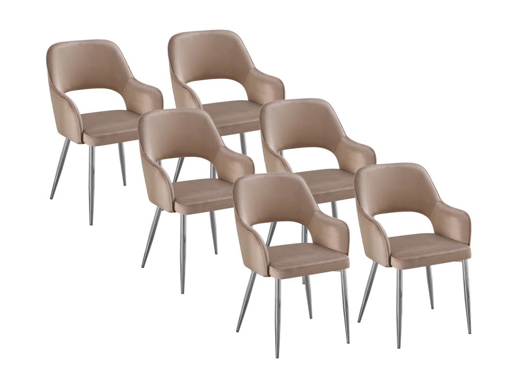 Set van 6 stoelen van velours en zilverkleurig metaal - Taupe - GIA